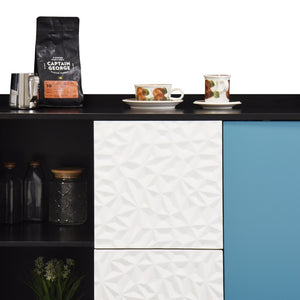 English Elm Sideboard Buffet Cabinet - Modern Black & Blue Storage Solution With Drawers For Dining & Kitchen Decor W409P176594-GIGA
