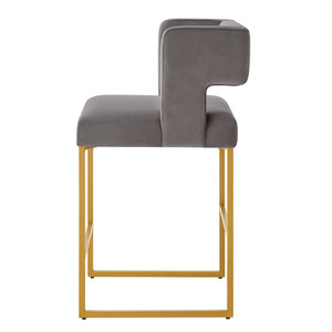 English Elm Modern Velvet Counter Stools Set of Two with Gold Iron Frame and Square Open Back Dark Gray W2186P171943