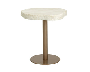 Sunpan DELMONT Bistro Table - Stylish 28" Faux Travertine Top with Antique Brass Base for Outdoor Elegance 112373