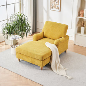 English Elm Modern Mid-Century Oversized Chaise Lounger Sofa Bed with Solid Wood Legs, Deep Seat Comfort Sleeper Yellow W2363S00069