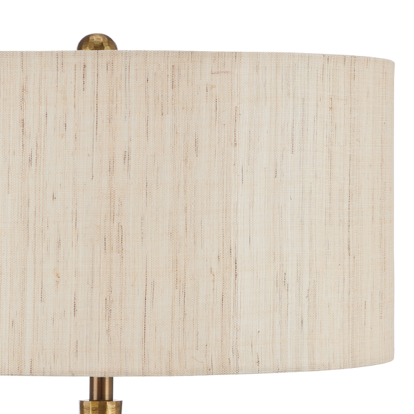 Cheenee Antique Brass Table Lamp – Modern Brutalist Design with Textured Linen Shade, 33.5” Height