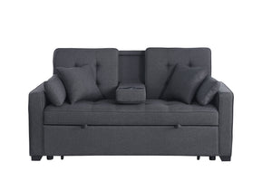 English Elm Cody 70"W Dark Gray Linen Convertible Sleeper Loveseat With Console, Usb Ports, And Storage Pockets B061S00835