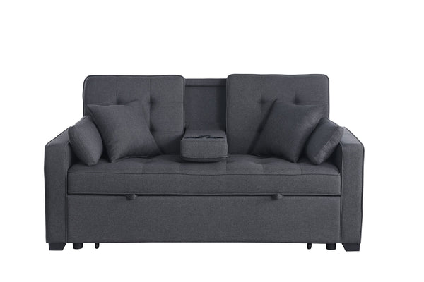 English Elm Cody 70"W Dark Gray Linen Convertible Sleeper Loveseat With Console, Usb Ports, And Storage Pockets B061S00835