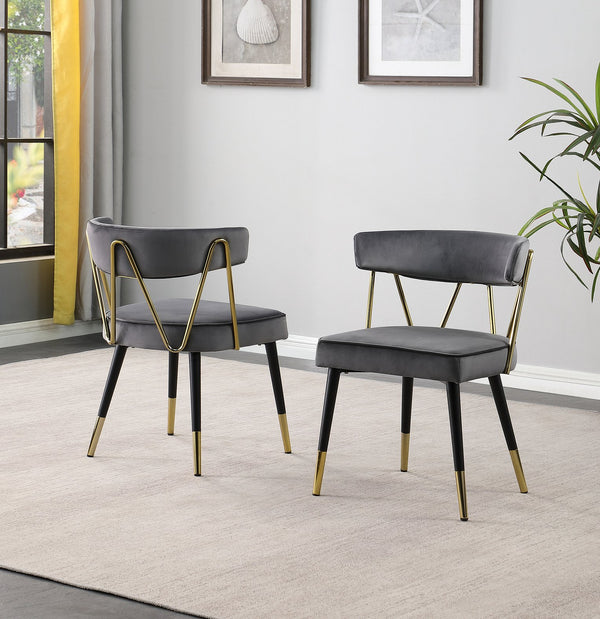 English Elm Glam Velvet Dining Chair Set of 2 with Gold Trim, Padded Foam Seat Upholstered Side Chairs for Home Decor Gray 35 L x 23 W x 20 H B011P353082