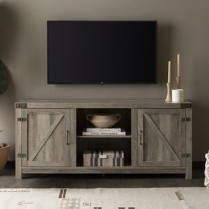 English Elm Walker Edison - Farmhouse Rustic Barn Door TV Stand with Metal Accents, Gray Wash, Storage for TVs up to 65" B185P169337