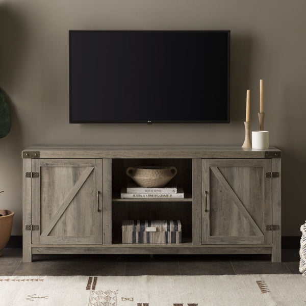 English Elm Walker Edison - Farmhouse Rustic Barn Door TV Stand with Metal Accents, Gray Wash, Storage for TVs up to 65" B185P169337
