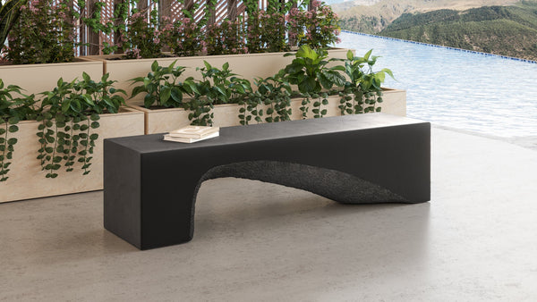 Sunpan Soma Bench - Modern Concrete Seating with Unique Texture for Indoor and Covered Outdoor Spaces Black