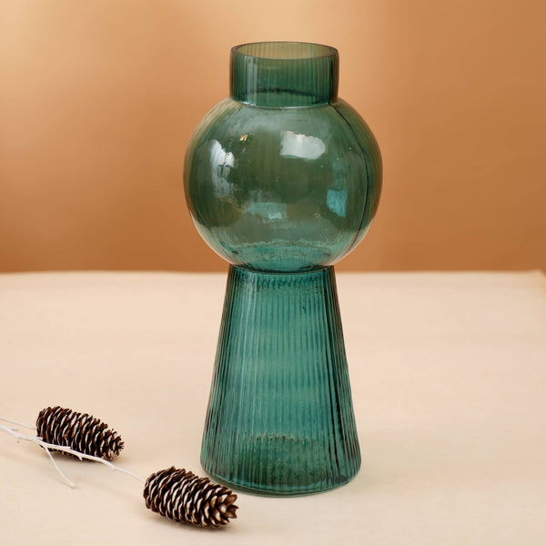English Elm Modern Funnel Flare Glass Vase - Elegant 12-Inch Teal Decorative Accent For Home & Event Centerpieces B346P336870