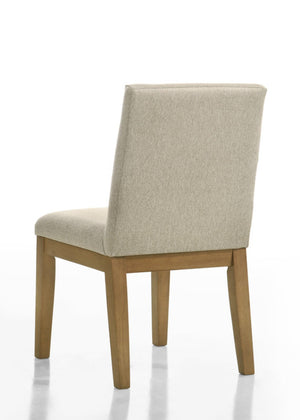 English Elm Jacopo Round Pedestal Dining Set Seats Four with Beige Upholstered Chairs Modern White B2749S00004