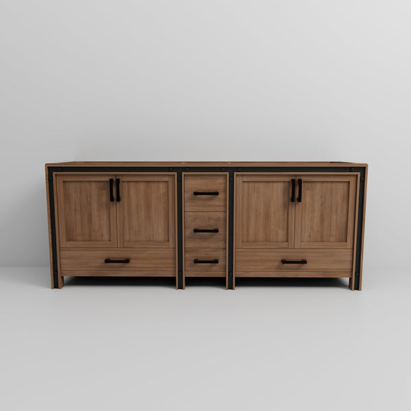 English Elm Rustic Barnwood Double Bath Vanity 84in W x 22in D – Solid Wood, Soft-Close Drawers, Full Storage Cabinetry B2731P260759