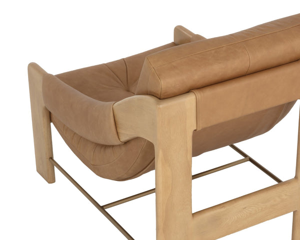 Sunpan RAFFERTY Lounge Chair - Luxurious Dark Olive Leather with Solid Oak Frame and Brushed Gold Accents Brown 112677