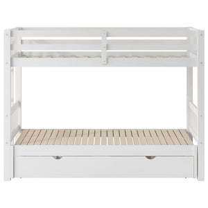 English Elm Twin over Pull-out Bunk Bed with Trundle and Wheels, Space-Saving Pine/MDF Frame Sleeps Four Crowd-Friendly Design White GX000301AAK