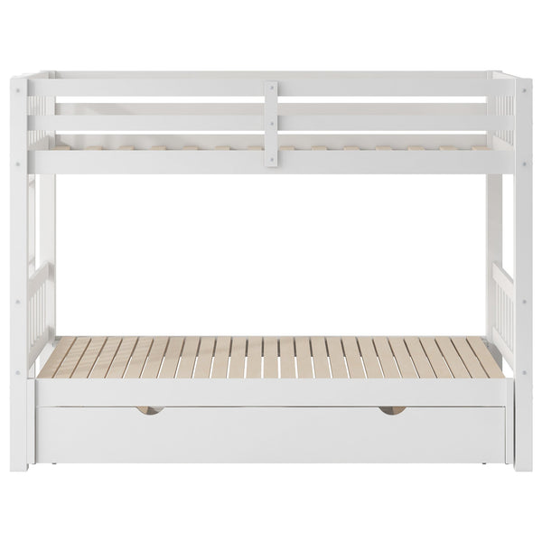 English Elm Twin over Pull-out Bunk Bed with Trundle and Wheels, Space-Saving Pine/MDF Frame Sleeps Four Crowd-Friendly Design White GX000301AAK