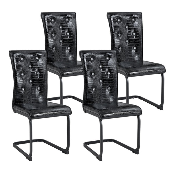 English Elm Luxury Pu Upholstered Dining Chair Set of 4 with Channel Stitching and Metal Legs W1512P491874