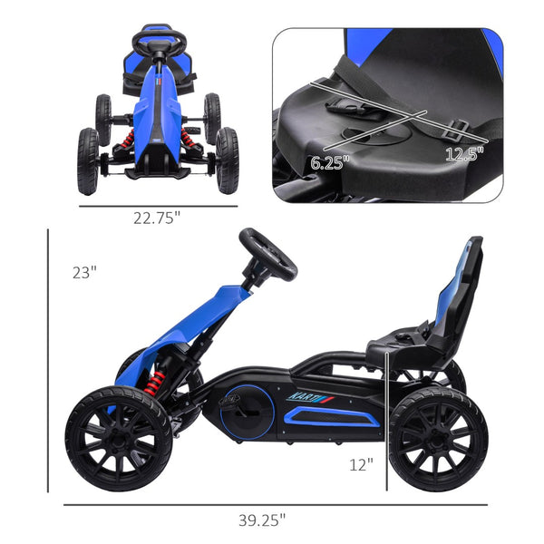 English Elm Aosom Kids Pedal Go Kart Sporty Ride on with Adjustable Seat and Eva Wheels Blue W2225P229478