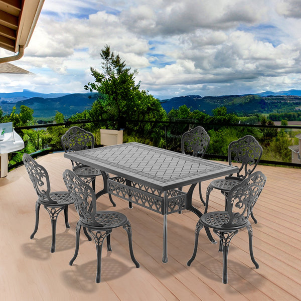 English Elm 7-Piece All-Weather Cast Aluminum Dining Set With Elegant Black Finish For Outdoor Gatherings W1710S00236