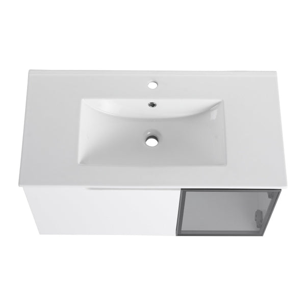 English Elm 84'' Freestanding Double Sink Bathroom Vanity Oak Finish Soft Close Storage Cabinet W999S00534