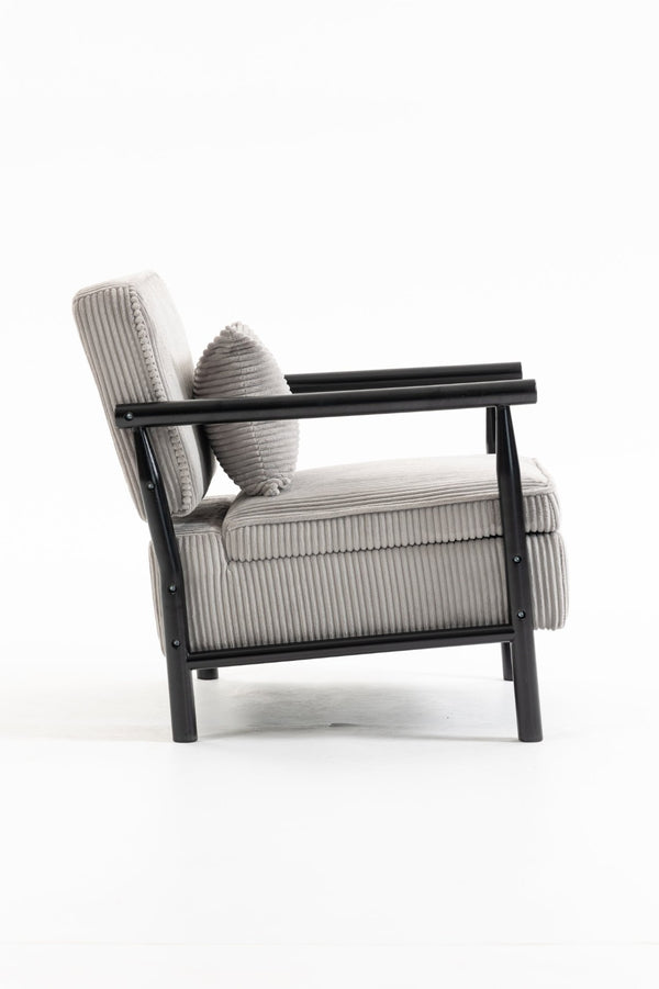 English Elm Storage Accent Chair Mid Century Wood Frame Upholstered Seat with Lumbar Cushion Antique Grey W2530P401448