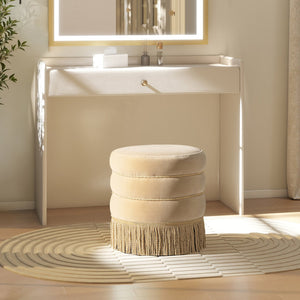 English Elm Jennifer Taylor Home - Edward 17.5" Round Upholstered Ottoman with Bullion Fringe — Vintage Luxe Seat, Footrest & Accent Piece Brown B2719P320843