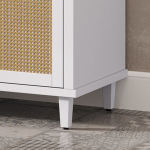 English Elm Christopher Knight Home® - 60" Modern Bathroom Vanity with Durable SMC Sink, Rattan Doors, Soft-Close Drawers, Pine Legs White N817P296130W