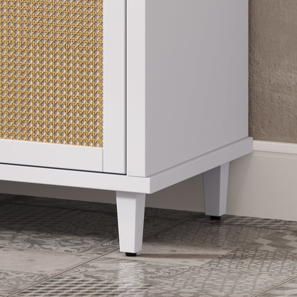 English Elm Christopher Knight Home® - 60" Modern Bathroom Vanity with Durable SMC Sink, Rattan Doors, Soft-Close Drawers, Pine Legs White N817P296130W