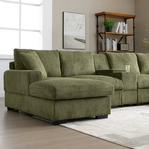 English Elm U Shaped Oversized Sectional Sofa with Double Chaise Console Cup Holders and Usb Port Green W1117S00266