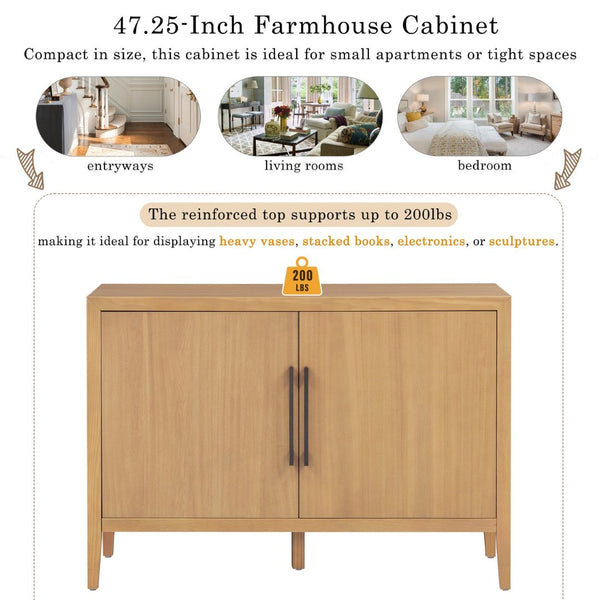 English Elm U_style Farmhouse Pine Veneer Buffet Cabinet with Double Doors for Kitchen or Entryway Natural N711P410389O