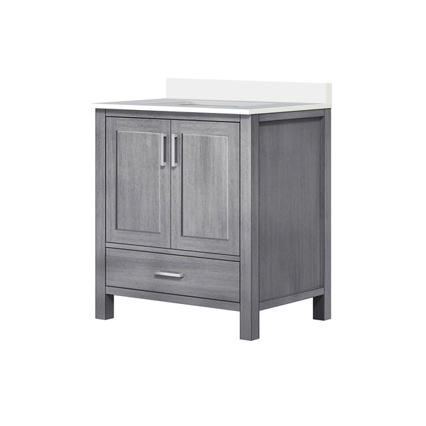 English Elm Distressed Grey Bath Vanity 30 in. W x 22 in. D with White Quartz Top, Solid Wood, Soft-Close Storage B2731P258793