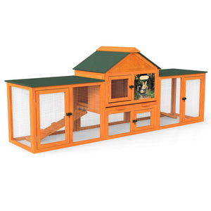 English Elm Large Spruce Wood Rabbit Hutch with Waterproof Roof Ramps and Removable Tray W2181P362971