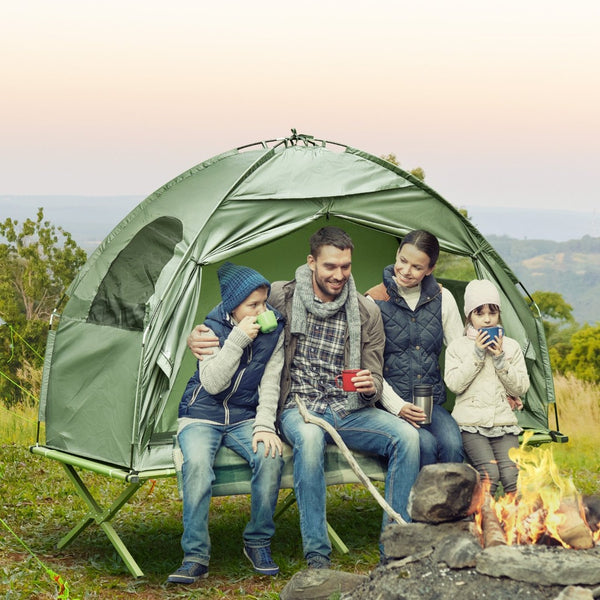 English Elm Outsunny Elevated Folding Cot Tent Combo for Solo Camping with Carry Bag Included W2225P200419
