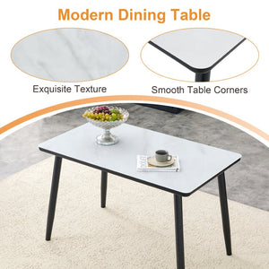 English Elm Table and Chair Set Modern Marble Glass Top with Four Linen Dining Seats W1151S04666