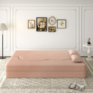 English Elm Modern Full Size Folding Sofa Bed with Plush Corduroy, 2 Pillows, 15" Foam Mattress, No Assembly Required Pink W1885P347085