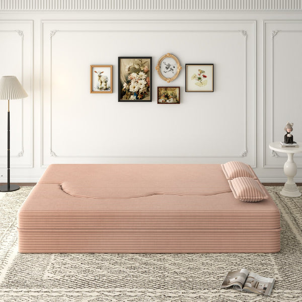 English Elm Modern Full Size Folding Sofa Bed with Plush Corduroy, 2 Pillows, 15" Foam Mattress, No Assembly Required Pink W1885P347085