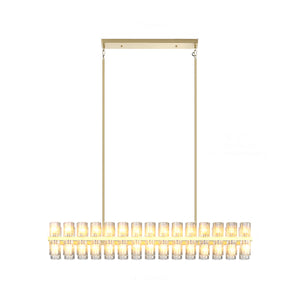 English Elm Crystal Gold Rectangle Chandelier 32.7in Modern Farmhouse 60W G4 LED Warm White Ceiling Fixture W2312P368697