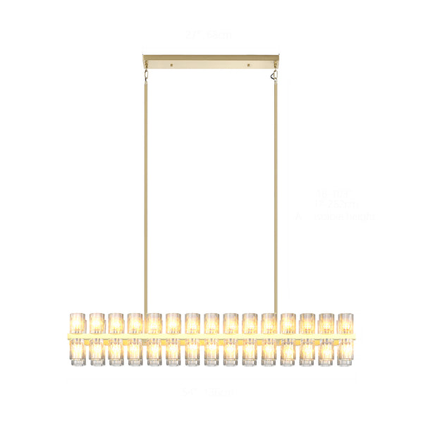 English Elm Crystal Gold Rectangle Chandelier 32.7in Modern Farmhouse 60W G4 LED Warm White Ceiling Fixture W2312P368697