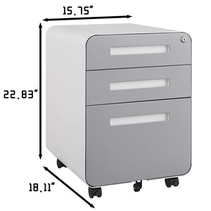 English Elm White Steel Mobile Filing Cabinet Three Drawers Locking Under Desk Office Storage W1247P145909