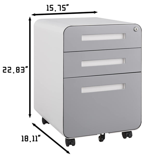 English Elm White Steel Mobile Filing Cabinet Three Drawers Locking Under Desk Office Storage W1247P145909