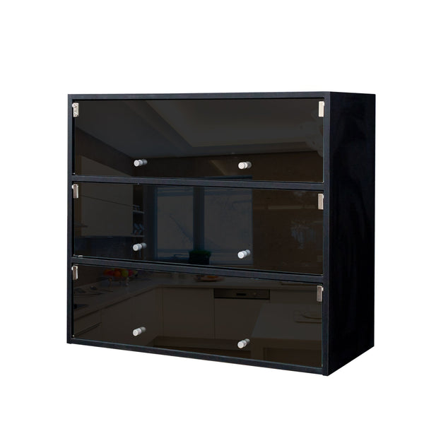 English Elm Black Glass Door Shoe Box Display Cabinet with RGB LED Lighting, Stackable Dustproof Showcase W331P235039