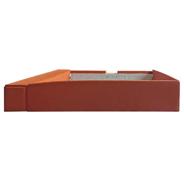 English Elm Queen Velvet Daybed with Built-in Stairs Gas Lift Storage and Padded Safety Rails Brown+White SF000203AAD