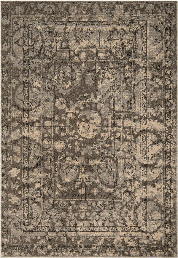 Unique Loom La Jolla Vintage Machine Made Border Rug Gray, Silver/Ivory 7' 1" x 10' 0"