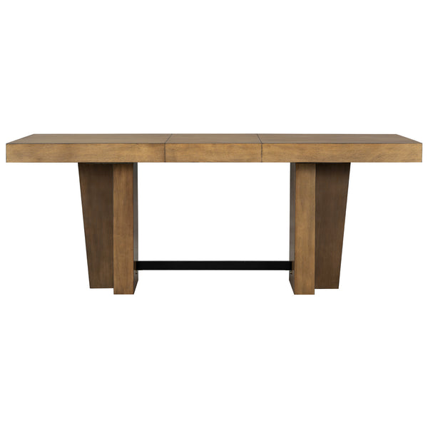 English Elm TOPMAX Solid Wood Extendable Dining Table Set for 6 with 18" Leaf, Trestle Legs, Cushioned Bench & Chairs Gray SP000089AAE