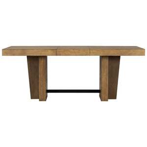 English Elm Topmax Farmhouse Extendable Rubberwood Dining Set Seats Six with Bench and Linen Chairs Brown+Gray N717S000089E
