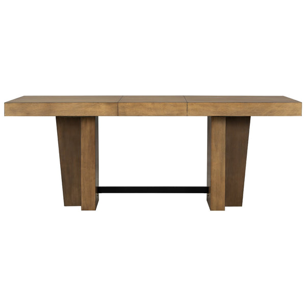 English Elm Topmax Farmhouse Extendable Rubberwood Dining Set Seats Six with Bench and Linen Chairs Brown+Gray N717S000089E
