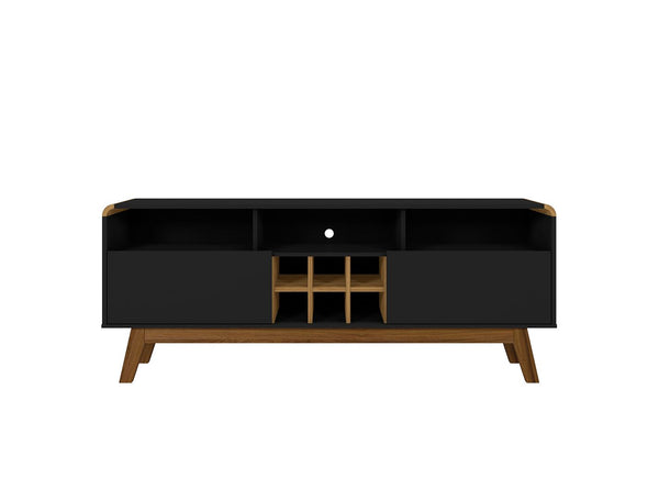 Manhattan Comfort Camberly Mid-Century Modern TV Stand Matte Black and Cinnamon 246BMC82