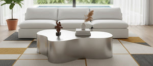 Meridian Furniture Tevere Angular Iron Coffee Table Sculptural Low Profile Accent for Modern Living Rooms Silver 246Silver-C