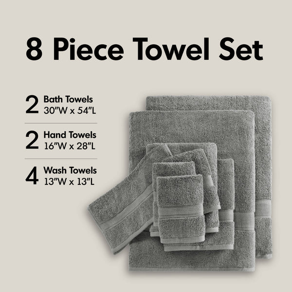 JLA Home Madison Park Signature - Ultra-Soft 100% Cotton Towels | 800 GSM Plush Spa-Quality Set with Antimicrobial Finish, Oeko‑Tex Safe Grey MPS73-197