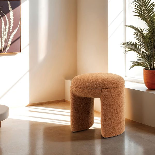 English Elm Contemporary Plush Pleated Round Ottoman Stool with Gold Trim Base, Velvet-Like Accent Seat for Living Room Brown Mix 19 L x 19 W x 20 H B2741P388365