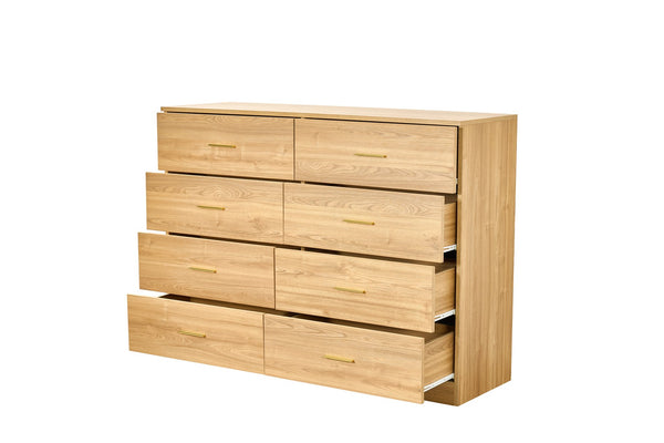 English Elm Modern Natural 8-Drawer Dresser with Waterproof Finish, Spacious Storage, Sleek Durable Bedroom Chest W1785P308517