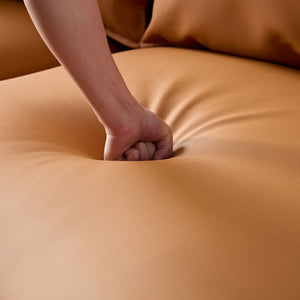 English Elm Modern Curved Sectional Sofa For Living Room - 5-Seat Eco-Leather Couch In Vibrant Orange Design W2582S00077