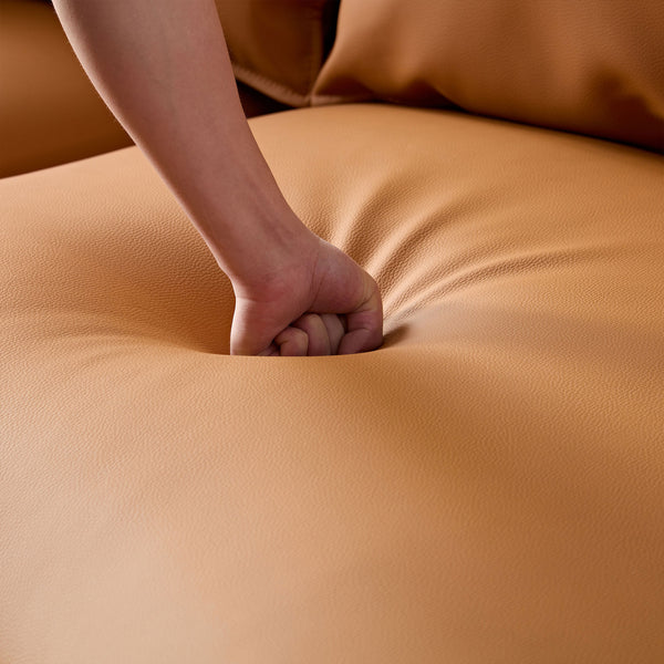 English Elm Modern Curved Sectional Sofa For Living Room - 5-Seat Eco-Leather Couch In Vibrant Orange Design W2582S00077